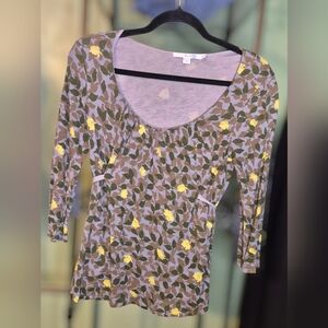 Boden Gray Scoop-Neck Floral Tunic with Yellow Flowers